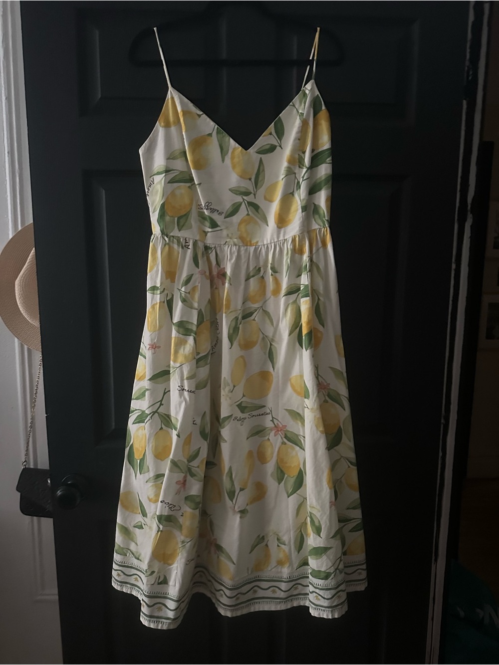 Women’s White Lemon Print Sundress with Green Leaves